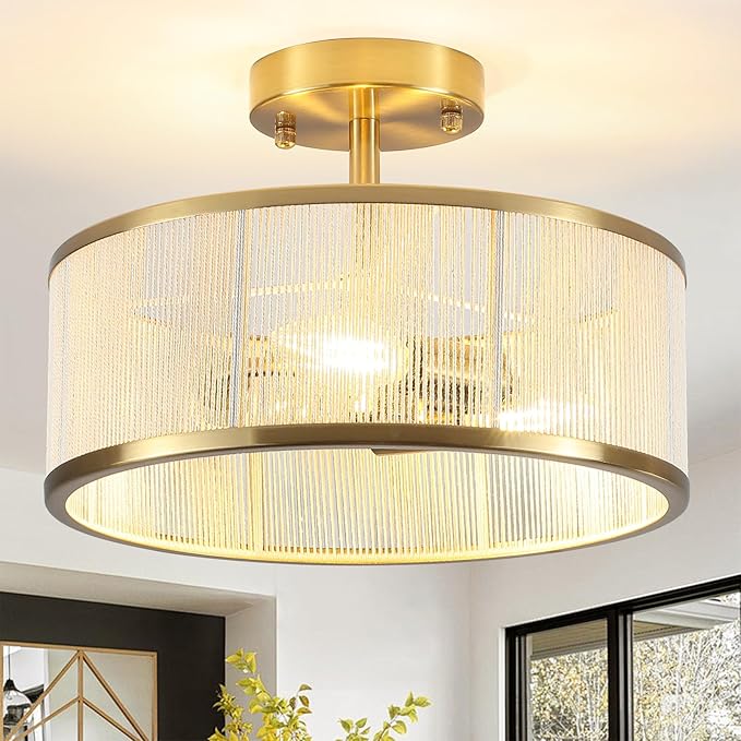 Modern Semi Flush Mount Ceiling Light, 3 Light Gold Ceiling Light