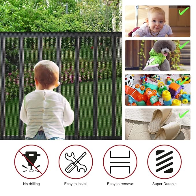 Child Safety Net, Durable Banister Guards for Kids Safety for Indoor Stairs Rails Cribs Balcony, Easy to Install and Use for Kids Pets Toys Safety with More Ties (Black)