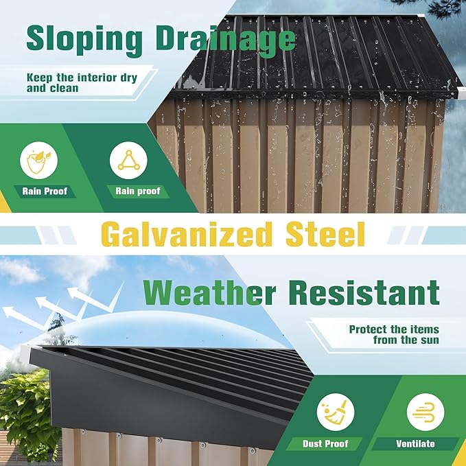 Flamaker 5x3 FT Storage Shed Waterproof Metal Garden Shed with Lockable Door Utility Tool Shed Outdoor Storage for Backyard, Patio and Lawn, Brown