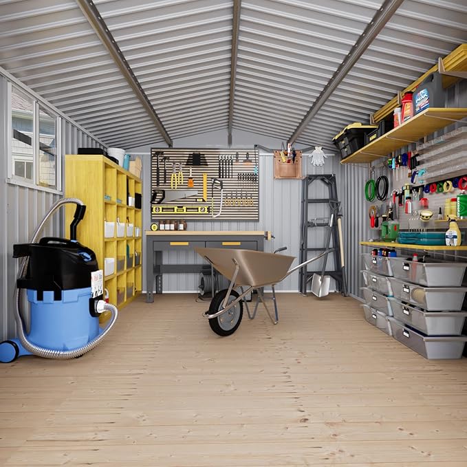 8x6 FT Outdoor Storage Shed, Metal Garden Shed - Tool Storage Sheds with Lockable Doors & 1 Clear Window, Waterproof Outside Storage Building for Backyard, Patio (Black; Floor Not Included)