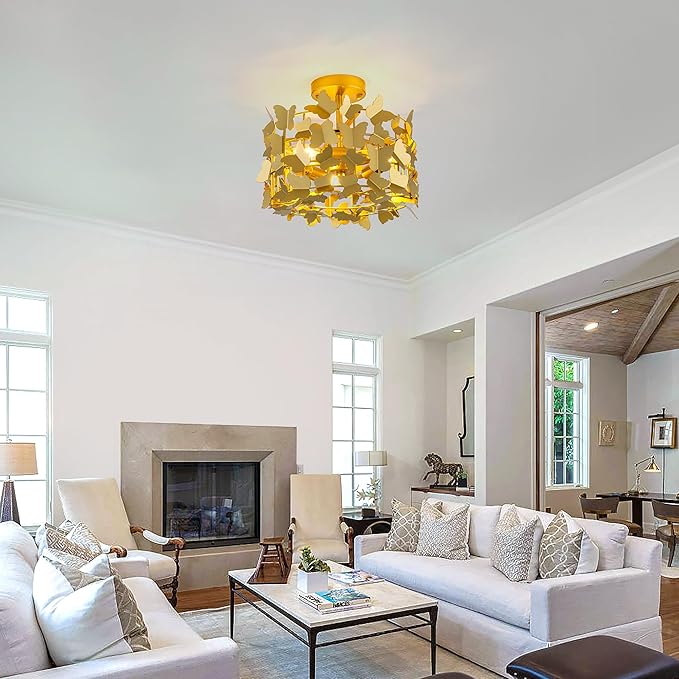 TOCHIC Modern Flush Mount Ceiling Light, 3-Light Gold Semi Flush Mount Ceiling