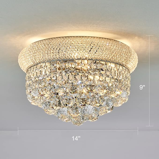 Crystal Flush Mount Chandelier Ceiling Light Fixture