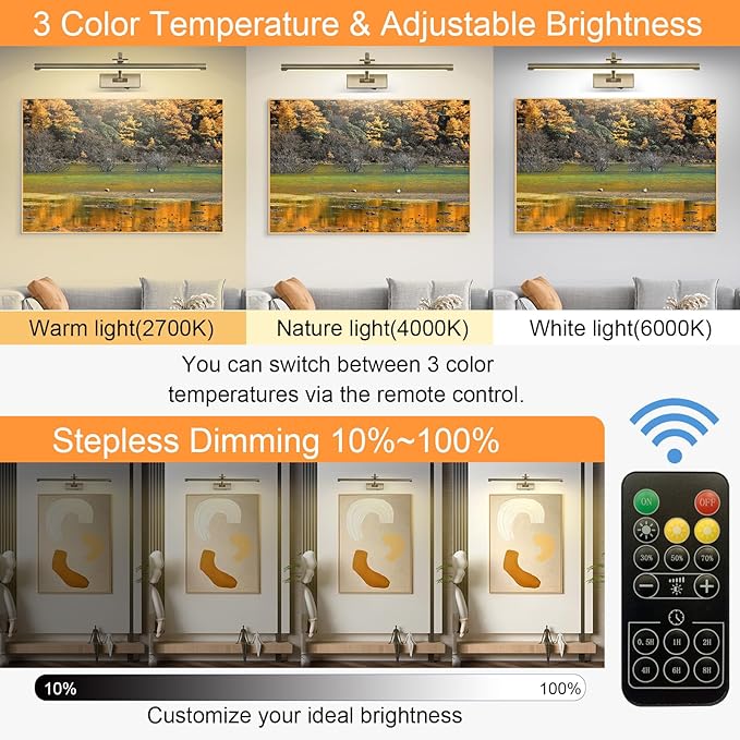 Antique Bronze Picture Light, 23.6 Inch Remote Control Painting Lights