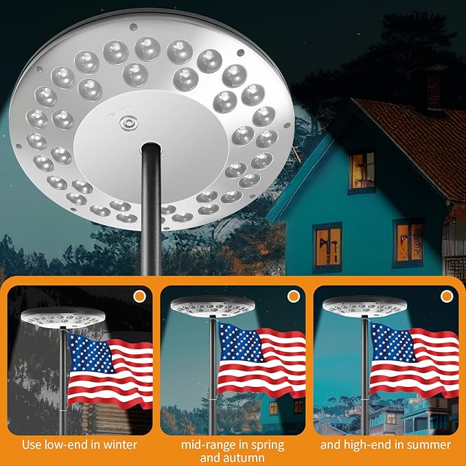 Flag Pole Light Solar Powered Outdoor, 2000 Lumen with 36 LED Ultra-Bright Flagpole, from Dusk to Dawn for 16+ Hours, 3 Brightness Levels 100% Flag Coverage High-Level Waterproof Auto on/Off
