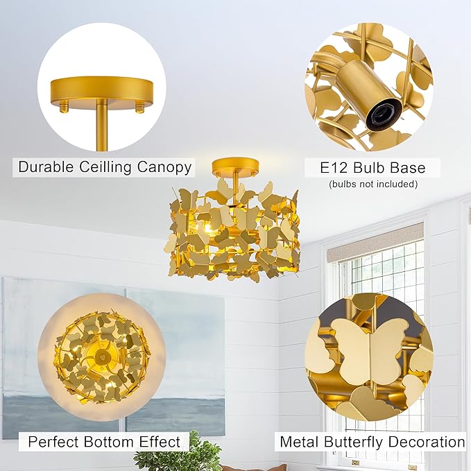 TOCHIC Modern Flush Mount Ceiling Light, 3-Light Gold Semi Flush Mount Ceiling