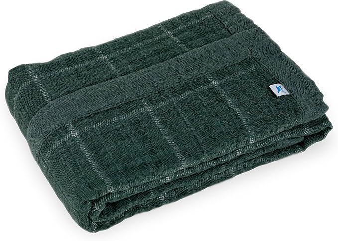 Little Unicorn Evergreen Plaid Cotton Muslin Quilt Receving Blanket | 100% Cotton | Super Soft | Babies and Toddlers | 30" x 40" | Machine Washable