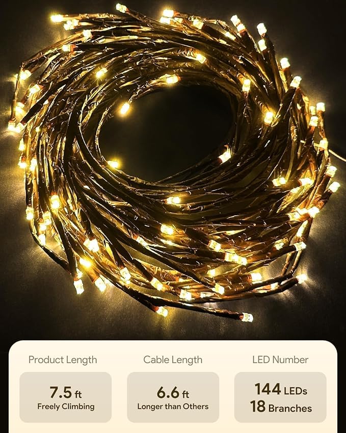 Cherry Blossom Lights with Remote, 7.5 Ft 144 Flowers Enchanted Willow Vine