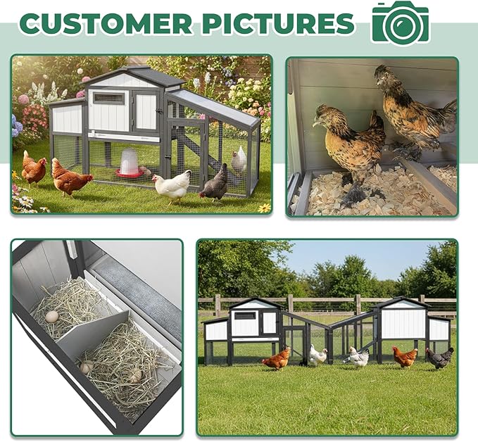 Large Chicken Coop with Run, Wooden Chicken Hen House Quail Coop with 2 Nesting Box, UV-Resistant Roof, Pull Out Tray, Outdoor Poultry Hutch Cage for Chickens Quails