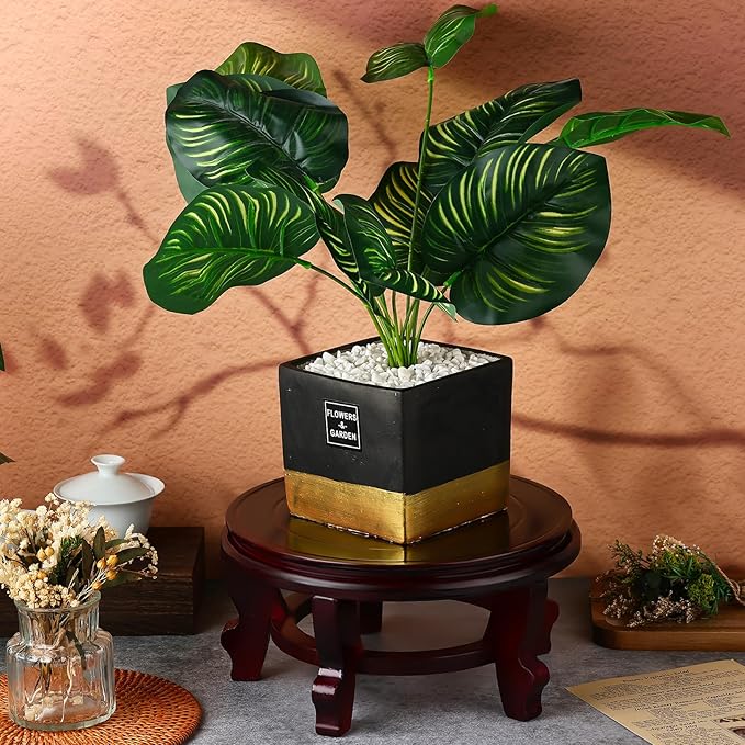 Yoiemivy 10 Inch Wooden Plant Stand Indoor Flower Pot Base Vase Display Shelf Chinese Fishbowl Planter Stands for Display Oriental Style Plant Pot Pedestal Stand