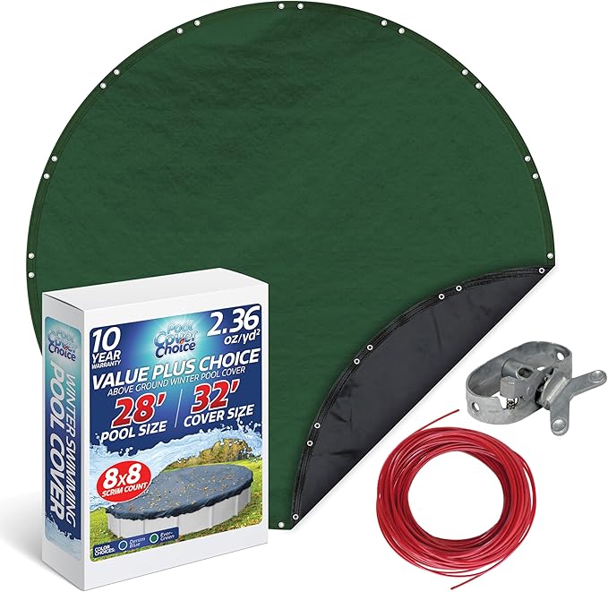 Winter Swimming Pool Cover for 28 ft Aboveground Round Pool Size, Value Plus Choice Series, Solid Material, Color - Evergreen, Pool Cover Choice 3228-4CHOICE