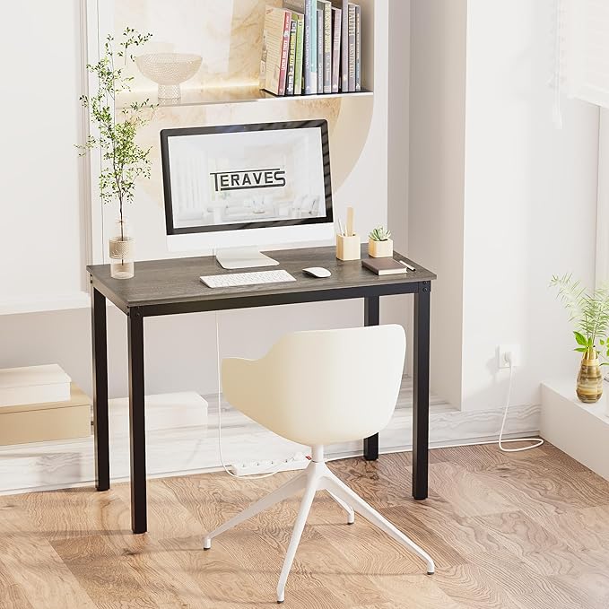 Teraves Computer Desk/Dining Table Office Desk Sturdy Writing Workstation for Home Office (39.37“, Black Oak)