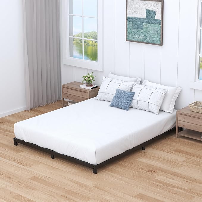 3 Inch Bed Frame Queen Size Low Profile, Queen Bed Frame No Box Spring Needed, Heavy Duty Metal, Easy Assembly, Black