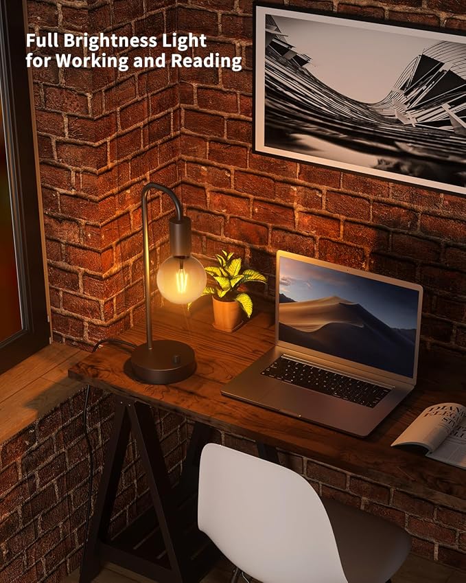 ONEWISH Industrial Table Lamp for Bedroom, Fully Dimmable Modern Bedside Lamps