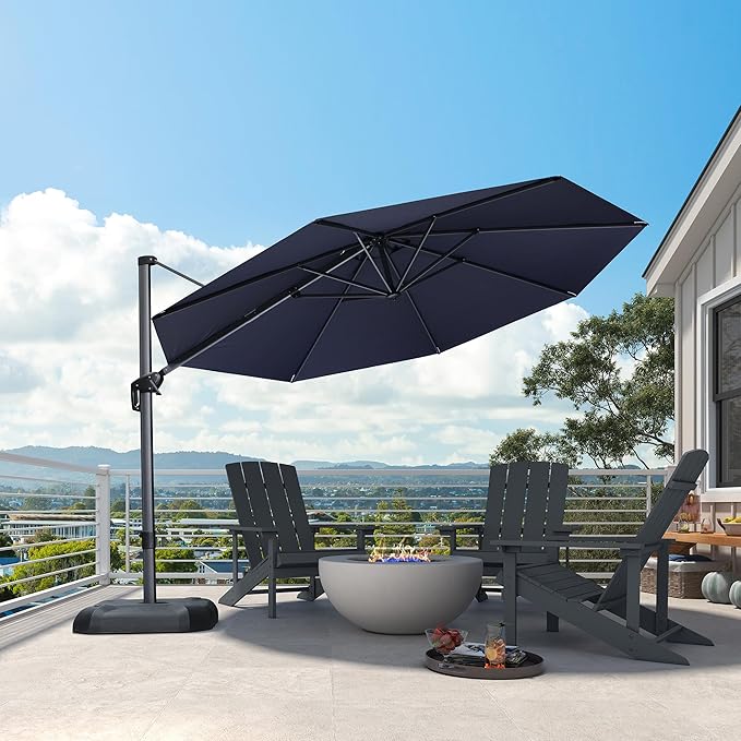 PURPLE LEAF 11 Feet Patio Umbrella Outdoor Cantilever Round Umbrella Aluminum Offset Umbrella with 360-degree Rotation for Garden Deck Pool Patio, Navy Blue