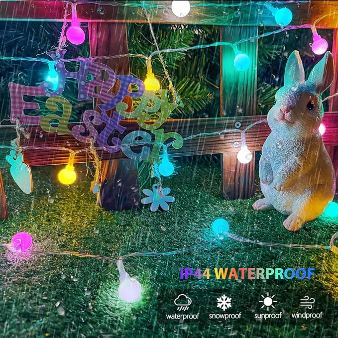 Connectable 100LED Easter String Lights Outdoor Indoor, 43ft Pastel Lights