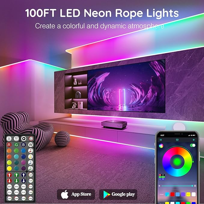 SINLEY Led Neon Rope Lights 100FT, Control