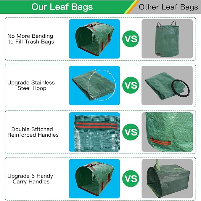 ARCITON 2-Pack 53 Gallon Reusable Yard Waste Bags 6 Reinforced Handles Heavy Duty Garden Bag Lawn and Leaf Bags Self-Standing Leaf Collector