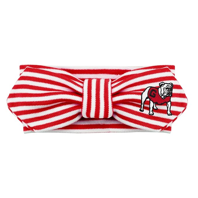 Creative Knitwear Georgia Bulldogs Infant Girls Red/White Striped Hair Knot Headband Embroidered Logo - Size Newborn - 4T