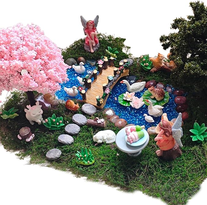 Kai Dream Miniature Fairy Garden Kit, 36 Pcs Miniature Fairy Garden Resin Figurines for Plant Pots, Backyard, Lawn, Micro Landscape, Dollhouse, Terrarium