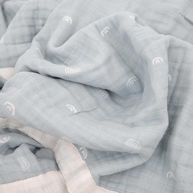 Little Unicorn Newborn Receiving Quilt | Ultra- Soft, Multi-Layered Muslin Fabric | Gift for Newborns & on-The-go (Blue Rainbow)