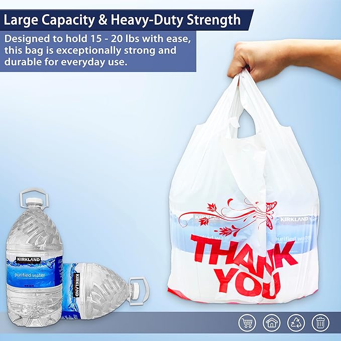 4 Gallon Small Trash Bags with Handles – 100 Count, 11" x 21" Plastic Garbage Bags for Home, Kitchen, Office, Bathroom – Thank You T-Shirt Style Bags for Small Business, Takeout, Grocery Use