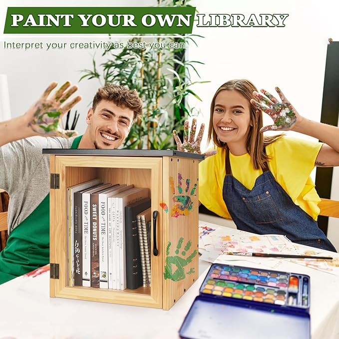 Outdoor Library Outdoor Book Box Storage Small Wooden Cabinet Little Literature Box for Neighborhoods Community and Schools Sharing Books, Flyers, Newspapers, Food and Art (A)