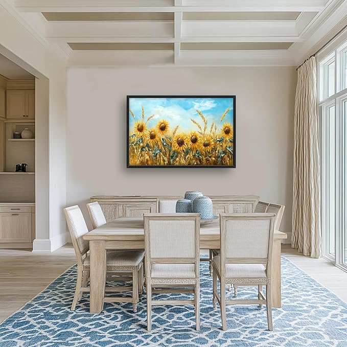 Olivine Large Wall Art, Sunflower Pictures Wall Decor, Sunflower Wheat Painting, Nature Landscape Canvas Prints, Framed Artwork for Living Room Bedroom Bathroom Office Home Decoration 36"x24"