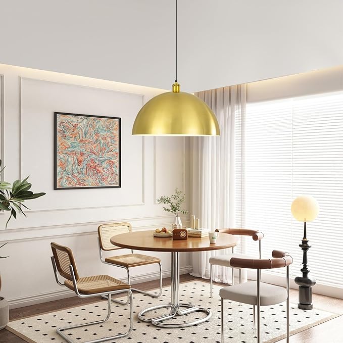 Gold Pendant Light, Elegant Semi-Circular Shade Design, Adjustable Height