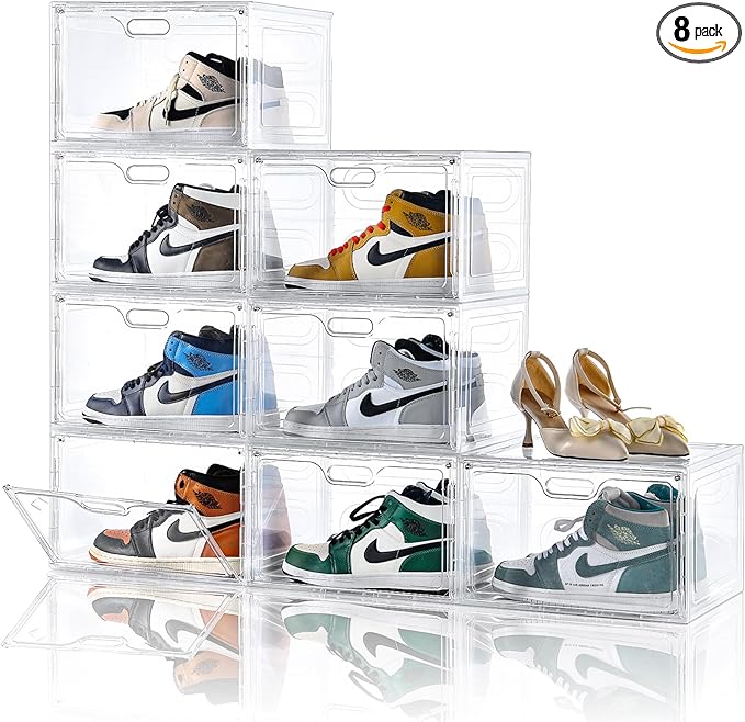 8 Pack Shoe Boxes Clear Plastic Stackable, Large Shoe Storage Organizer