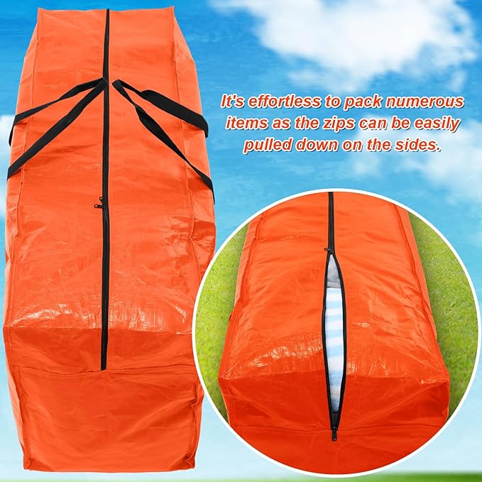4 Pcs 66 Gallon Large Moving Bags with Zipper and Handles Foldable Storage Duffle Bags Heavy Duty Extra Large Totes for College Dorm Travel Clothes Blankets Bedding Moving (Orange)