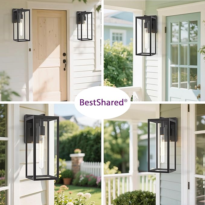 Bestshared Outdoor Wall Lantern, 13.4IN Tall Wall Sconce Light, Anti-Rust Front