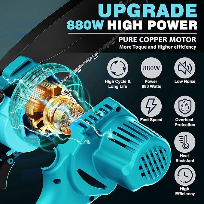 Mini Chainsaw Cordless,6 Inch Portable Electric Chain Saw, Automatic Oiler, Battery Powered Small Handheld Saw, Security Lock Trees Branches Trimming,Wood Cutting, 2 Batteries 3 Chains 2025