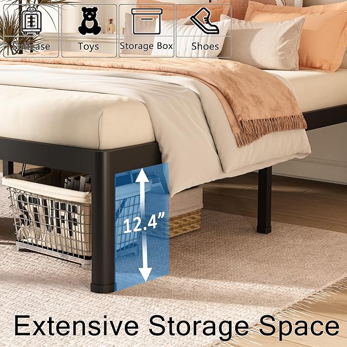 FUIOBYVV Twin Bed Frames with Round Corner Edge Legs, 14 Inch High 3500 lbs Heavy Duty Metal Platform Bed Frame Twin Size, No Box Spring Needed/Non-Slip/Steel Slat Support/Noise Free
