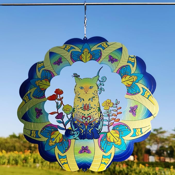 DJUAN Cat Stainless Steel Wind Spinners- Cat Memorial Gifts for Women Mom Grandma Wife, Pet Memorial Wind Spinner for Outdoor Garden Decor,12 inch Hanging Wind Spinner for Cat Lovers Gifts