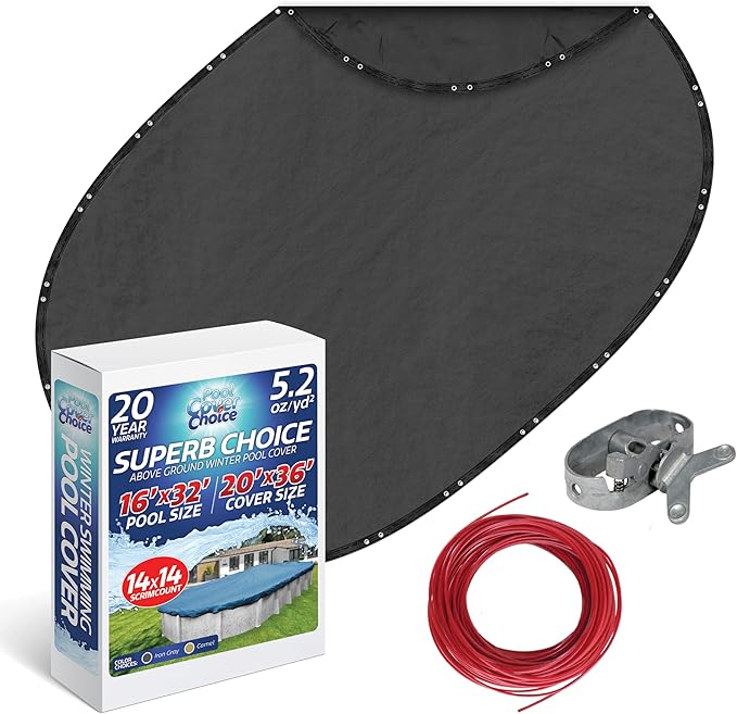 Winter Swimming Pool Cover for 16 ft x 32 ft Aboveground Oval Pool Size, Superb Choice Series, Solid Material, Color - Iron Gray, Pool Cover Choice 511632-4CHOICE