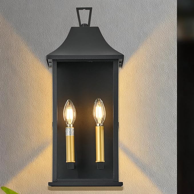 Outdoor Wall Sconce, 20.3" 2-Light in Black
