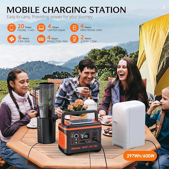 Portable Power Station, 297Wh Backup Lithium Battery Generator with 600W AC Output and 120W Fast Charging, Solar Generator for Outdoors Camping, Travel Emergency, Home Blackout