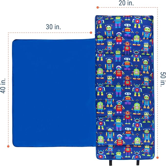 Wildkin Kids Microfiber Nap Mat – Soft Sleep Mat with Pillow, Ideal for School & Travel - Robots