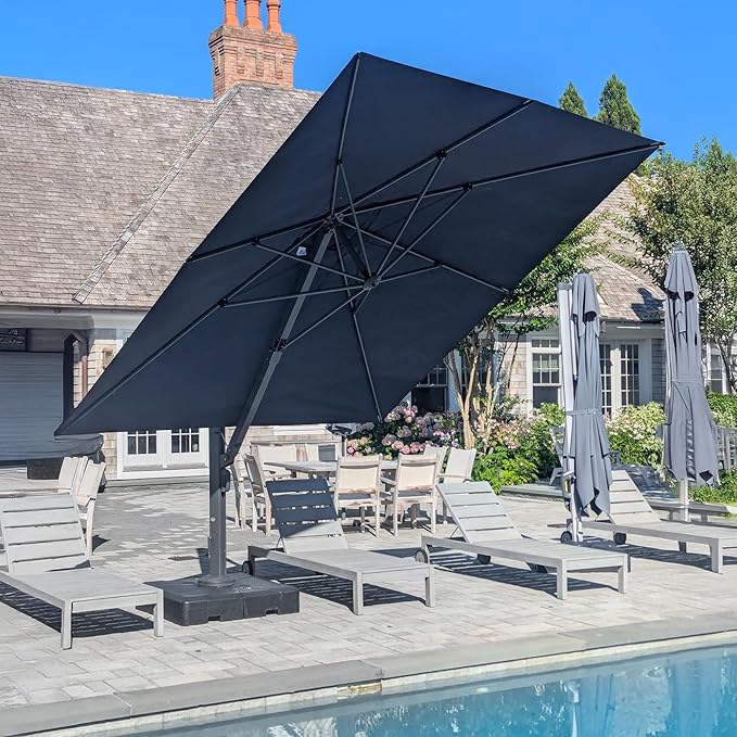 PURPLE LEAF 11 FT Square Patio Umbrella Large Cantilever Outdoor Aluminum Offset Umbrella with 360-degree Rotation for Garden Deck Backyard Pool, Navy Blue