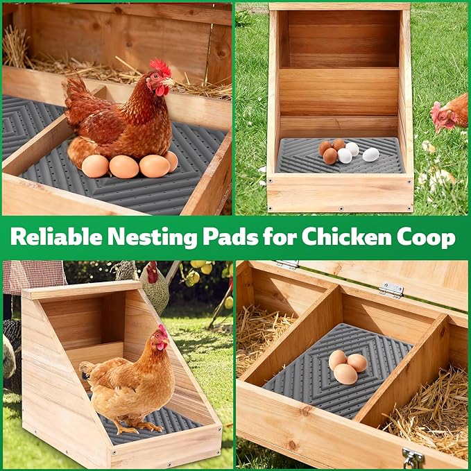 Chicken Nesting Pads for Chicken Coop, Washable Laying Pads for Nesting Box, Reusable Hen Nesting Box Pads for Coop Bedding, Soft Silicone Material, Easy to Clean, 12" x 12", Grey, 4 Pack