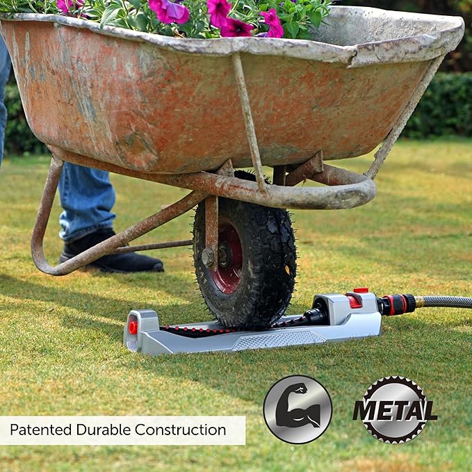 Eden 94111 Lawn&Garden Metal Oscillating Water Sprinkler for Yard W/Quick Connect Starter Set 4,400 Sq Ft Coverage, Heavy Duty