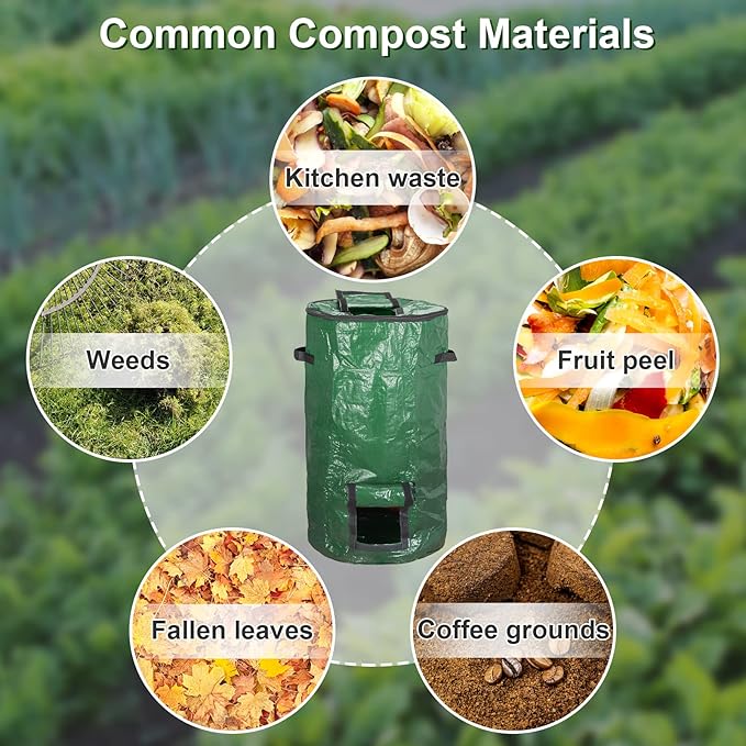 MyLifeUNIT Compost Bins Outdoor, Composting Bin for Outside Garden, Reusable Garden Yard Waste Bag, 34 Gallon (2 Pack, Green)