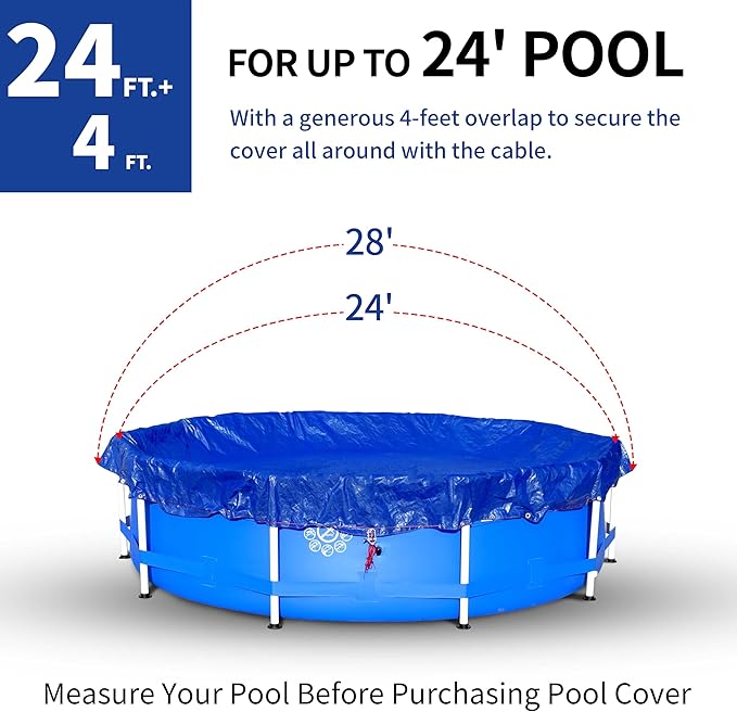 28Ft Pool Covers for(24Ft)Above Ground Pools, Winter Pool Cover,Heavy Duty Above Ground Pool Cover Includes Winch and Cable,UV Protection, Strength&Durability,Blue/Black(Cover Only)