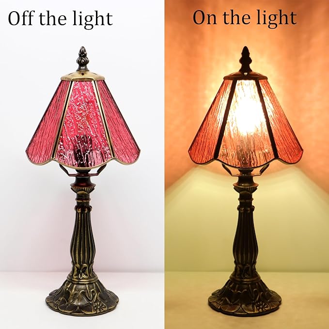 Small Tiffany Table Lamp Pink Bark Pattern Style Stained Glass Desk Lamps