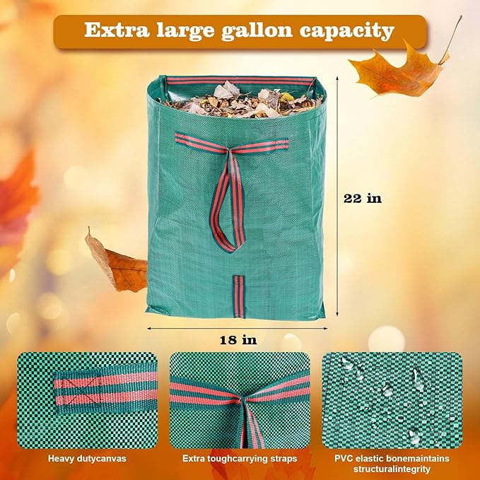 Leaf Collector – 3-Pack Heavy Duty Yard Waste Bags, 40-Gallon Collapsible & Reusable for Grass Clippings, Leaves & Garden Debris