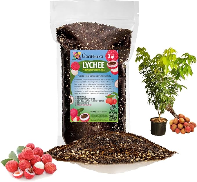 GARDENERA Premium Lychee Potting Soil Mix - Perfect Balance of Nutrients, Drainage, and Aeration for Thriving Lychee Trees - 3 Quart
