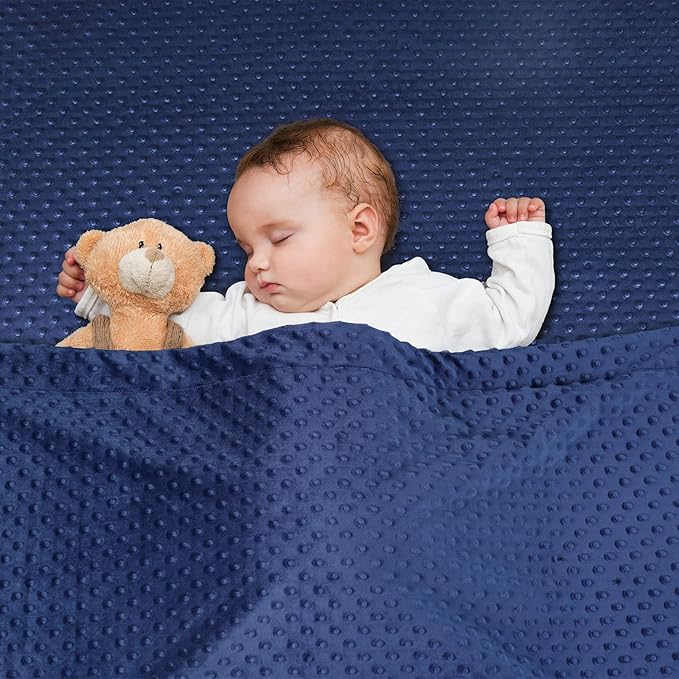 david's kids Micro Fleece Minky Baby Blanket for Boys Girls Neutral with Double Layer and Soothing Raised Dots, Breathable and Soft Lightweight Receiving Blanket for Newborns 30x40 Inches, Navy Blue