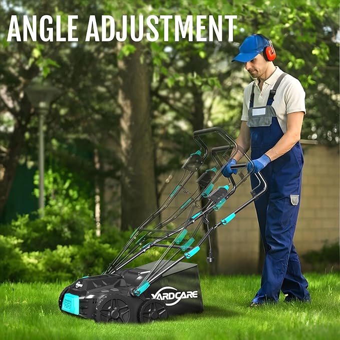 15Amp Lawn Dethatcher with 5-Position Depth Adjustment, 16-Inch 2-in-1 Dethatcher & Scarifier, 12-Gallon Collection Bag, Foldable Design for Easy Storage, Ideal for Lawn Care