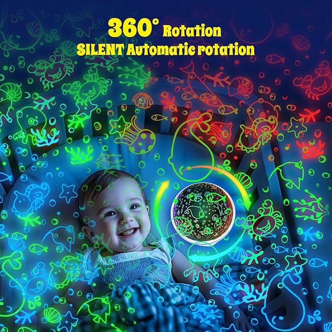 Night Light Projector,Night Light for Kids Room with Remote and Timer,360° Rotation,3 Projection Films,18 Light Modes,8 Lullaby Songs,Kids Night Lamp, Birthday Christmas Gifts for Boys Girls (Blue)