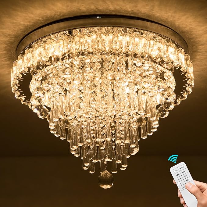 CLAIRDAI Dimmable Crystal Chandeliers Modern Chandeliers LED Flush Mount